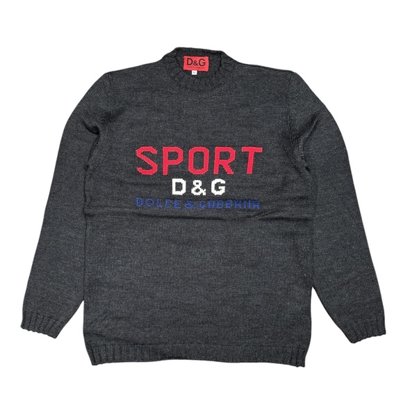Vintage 90s Dolce & Gabbana D&G Sport Wool Dark Gray Sweater Mens Medium - Picture 1 of 7